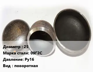 Заглушка стальная 25 Сталь: 09Г2С Ру16 поворотная